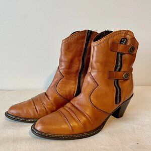 Rieker - Western-style Tan Leather Ankle Boots